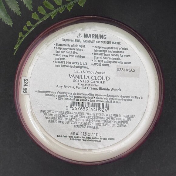 BBW Vanilla Cloud Bath & Body Works 3 Wick Candle - Picture 10 of 10